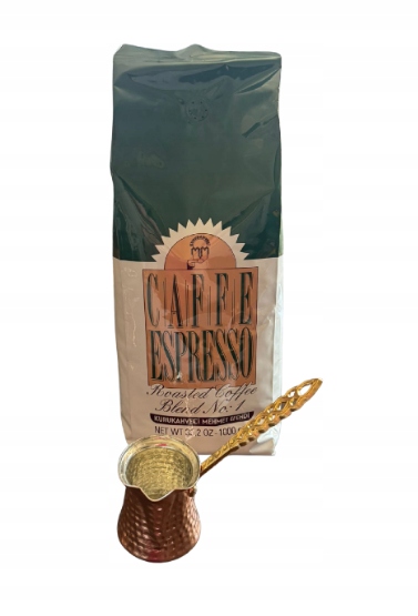 Levně Sada měděných kelímků 120 ml se zrnkovou kávou Mehmet Efendi 1 kg