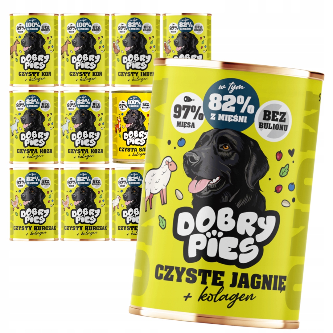 Levně Dobry Pies Mono 12x400 g Vlhké Krmivo pro psy Mix 6 příchutí s kolagenem