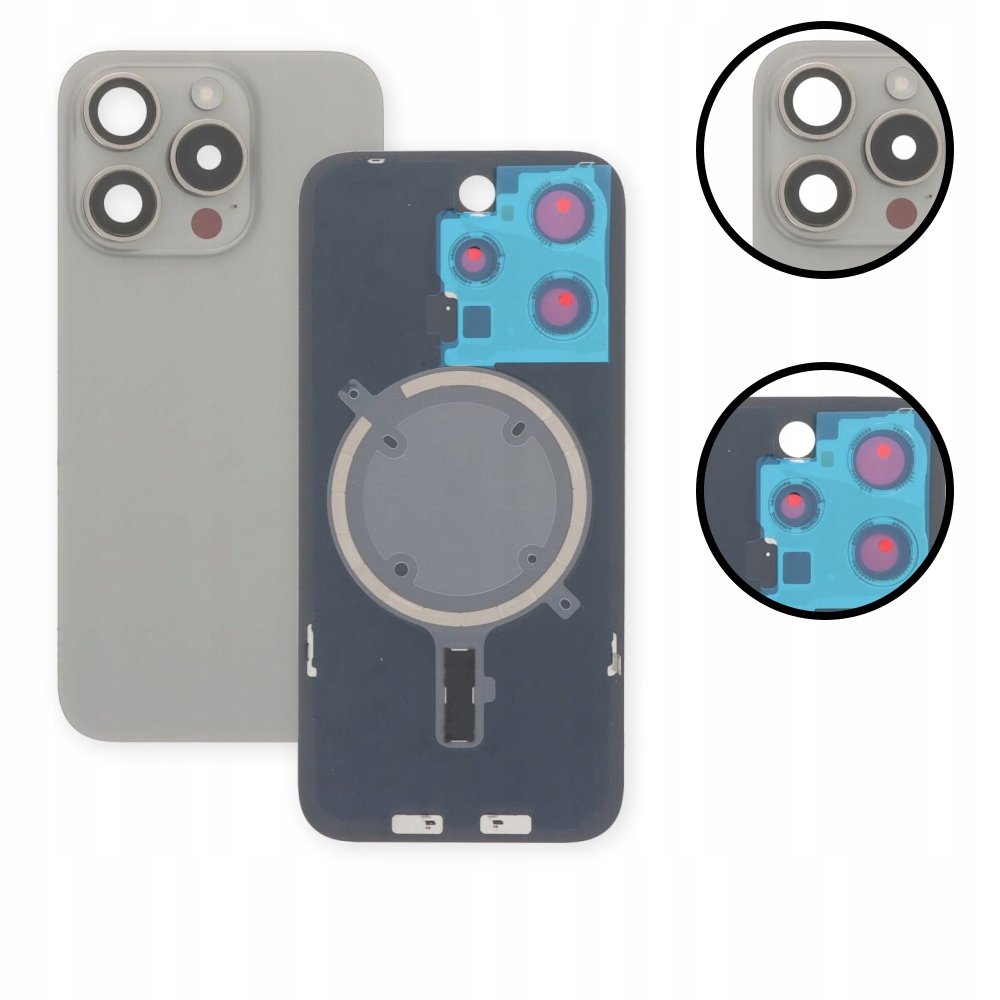 Tylna szyba, klapka baterii, panel tylny iPhone 15 Pro Max, naturalny tytan