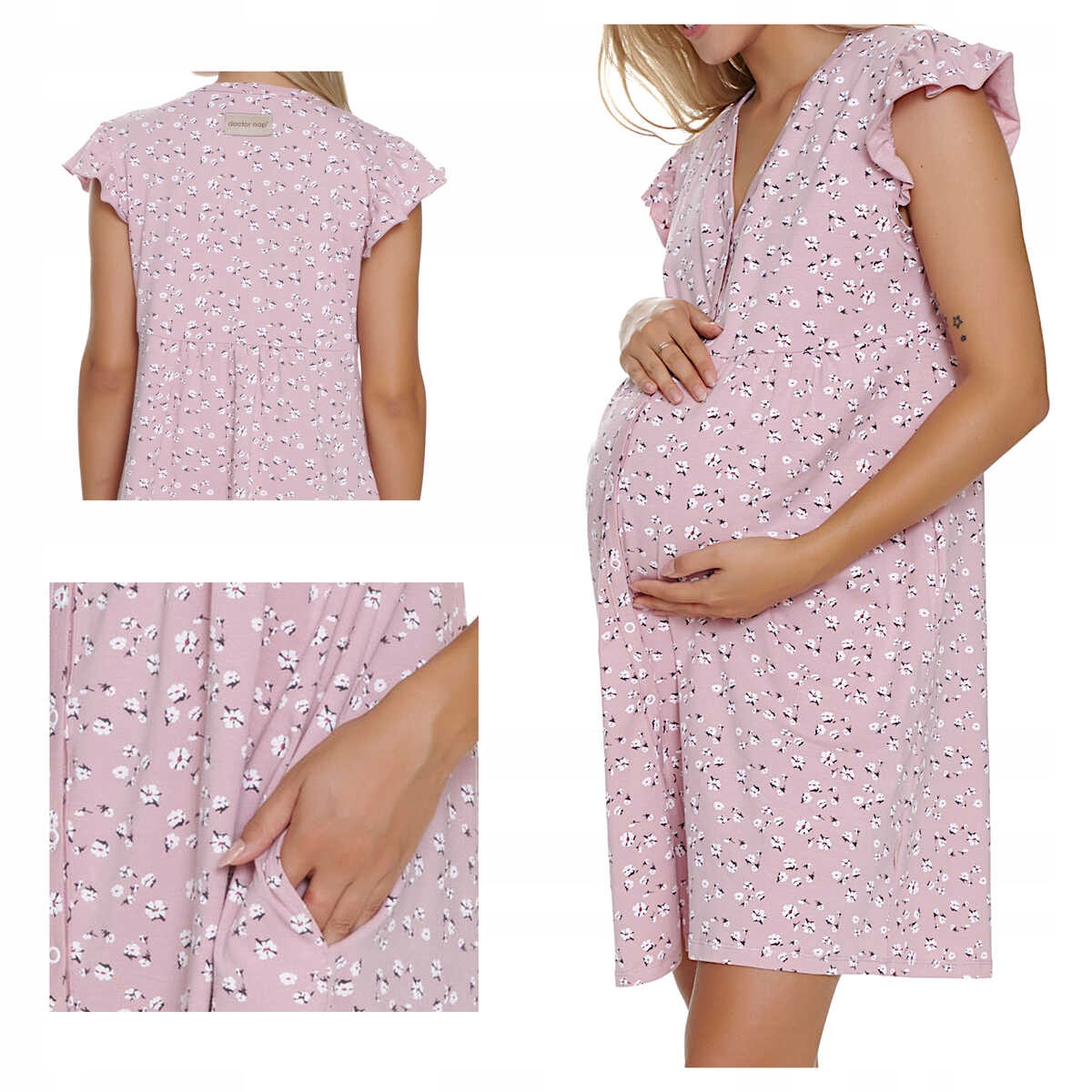 Doctornap noční košile pro kojící maminky bavlna Tcb 5327 růžová L
