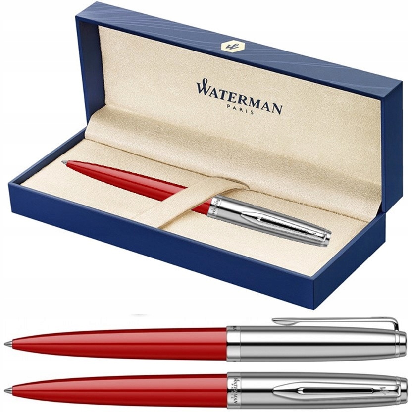 Długopis Waterman Embleme Czerwony Grawer Duże Pudełko etui Premium