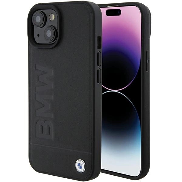 Etui Bmw MagSafe Leather Hot Stamp na iPhone 15 Plus czarne
