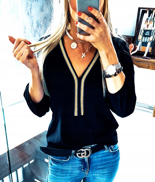 . BLUZKA ELEGANCKA NA CO DZIEŃ Z WSTAWKĄ DEKOLT V Płeć kobieta