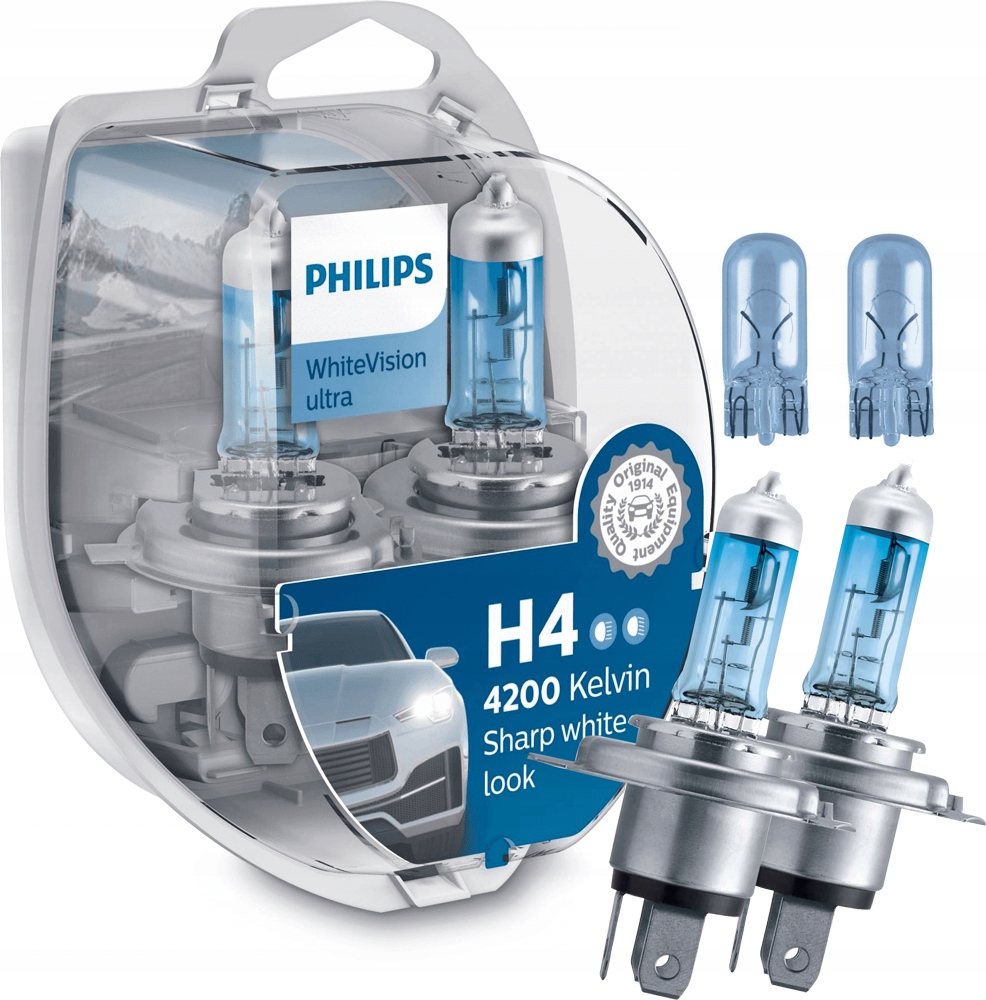 Żarówki Zestaw 2 Sztuki Philips Whitevision Ultra H4 60W Barwa Biała W5W