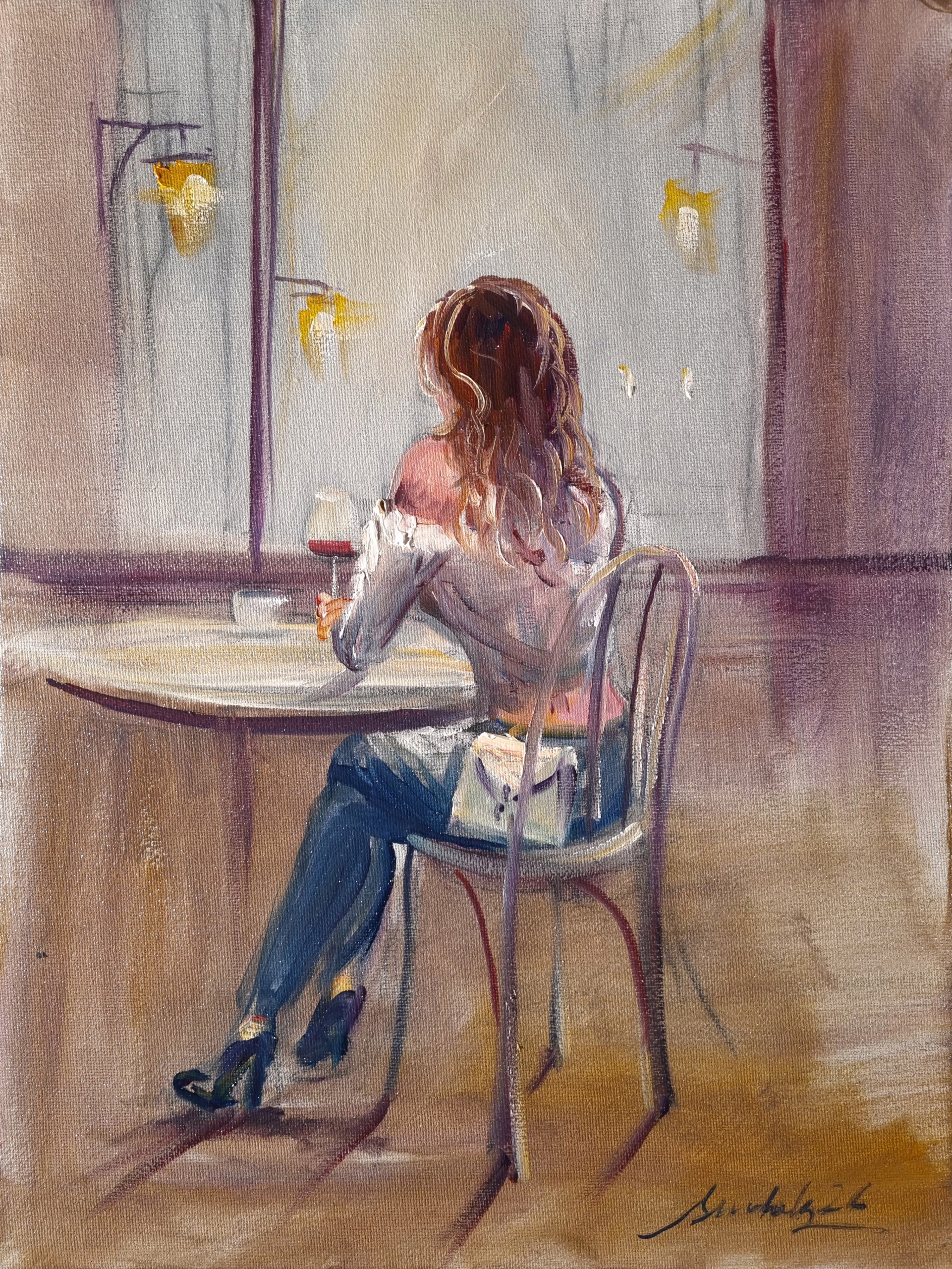,, Cafe remember ,, obraz olejny 40/30cm Artur Sudak OD ARTYSTY
