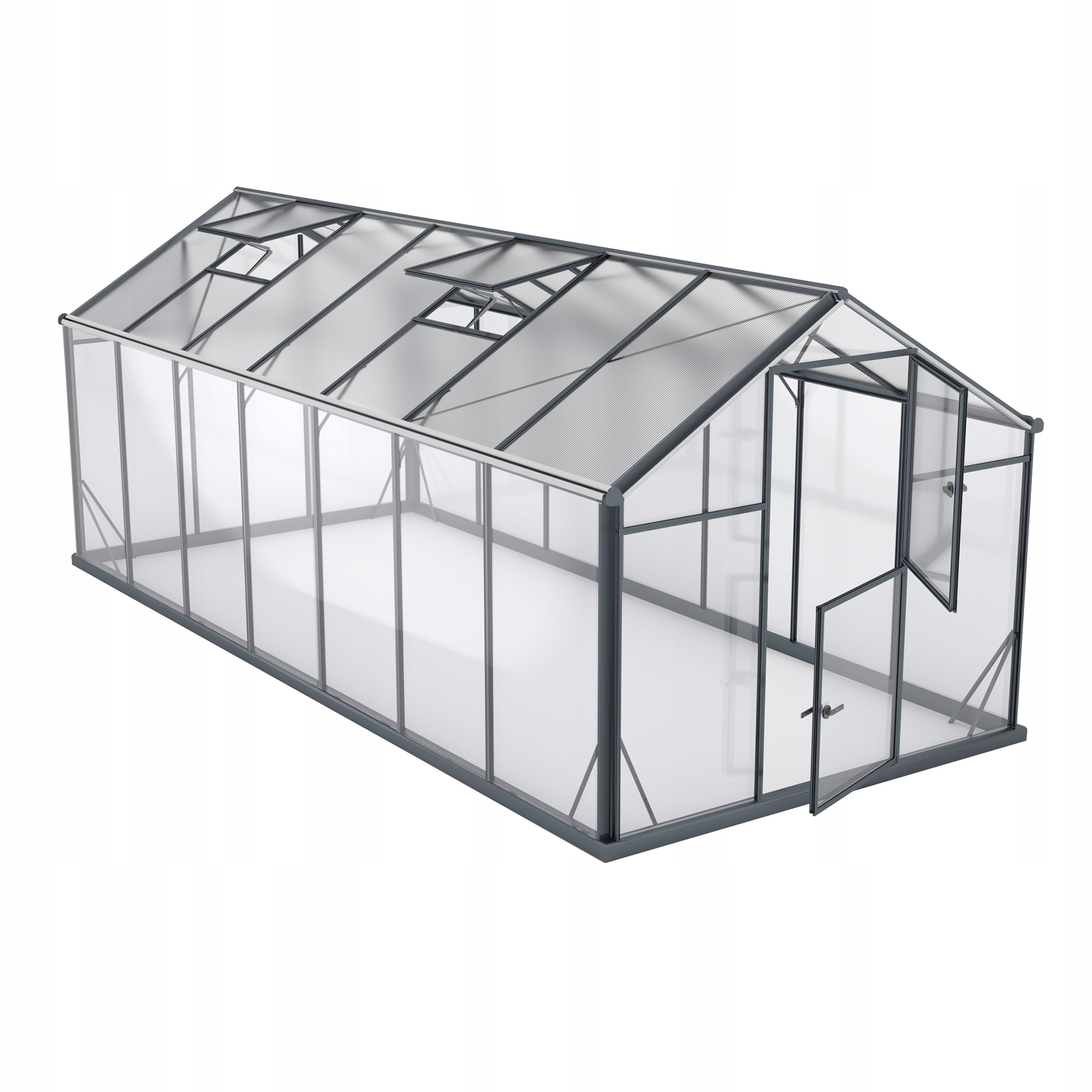 Skleník Hybrid L-11 Polykarbonát Tvrzené Sklo 220 x 500 cm Antracitová 11 m2