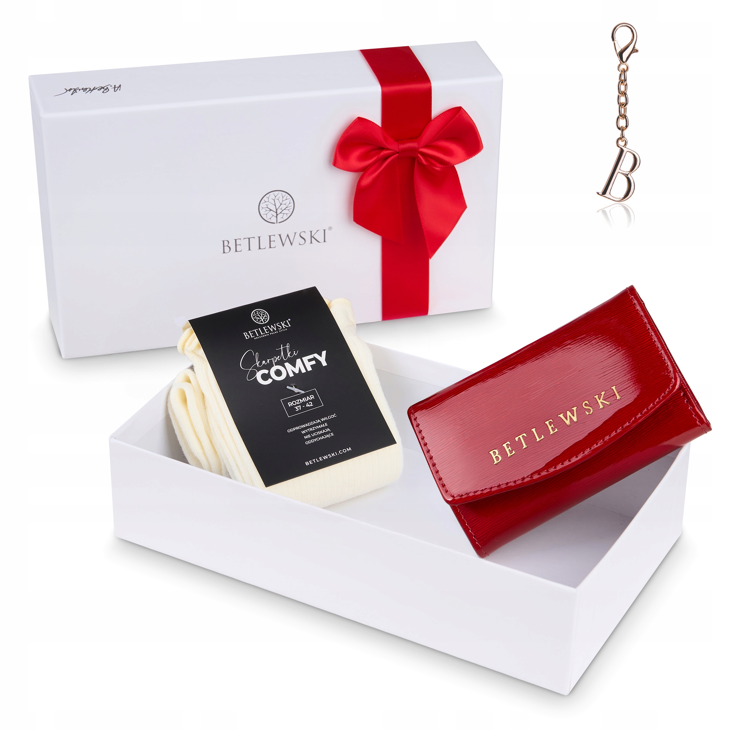 Betlewski sada jako dárek, elegantně zabalené ponožky, pouzdro na klíče