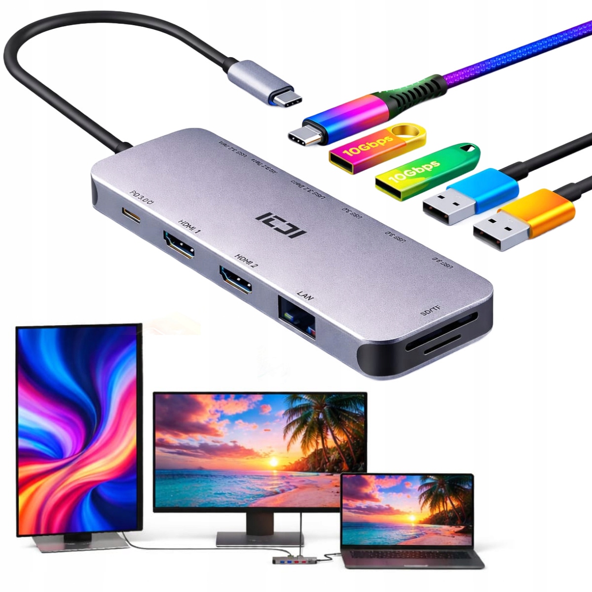 Dokovací Stanice Dvojitý Monitor Pro Notebook Acer Hub Usb-c 2x Hdmi Pd