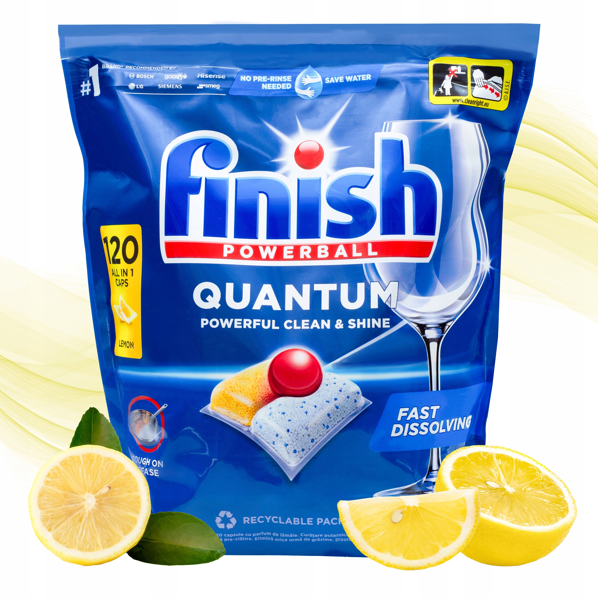 Levně Kapsle do myčky nádobí Finish Quantum all in 1 citronové 120 ks