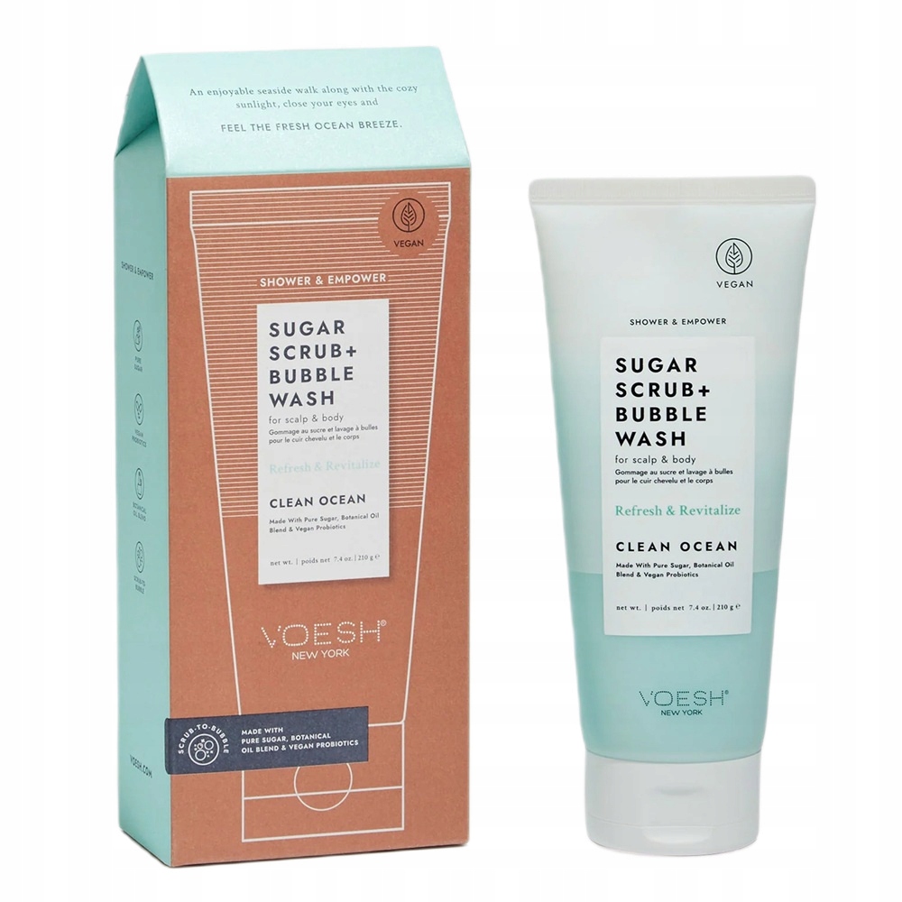 Veganský Sugar Scrub Bubble Wash na tělo a pokožku hlavy Voesh 210 g