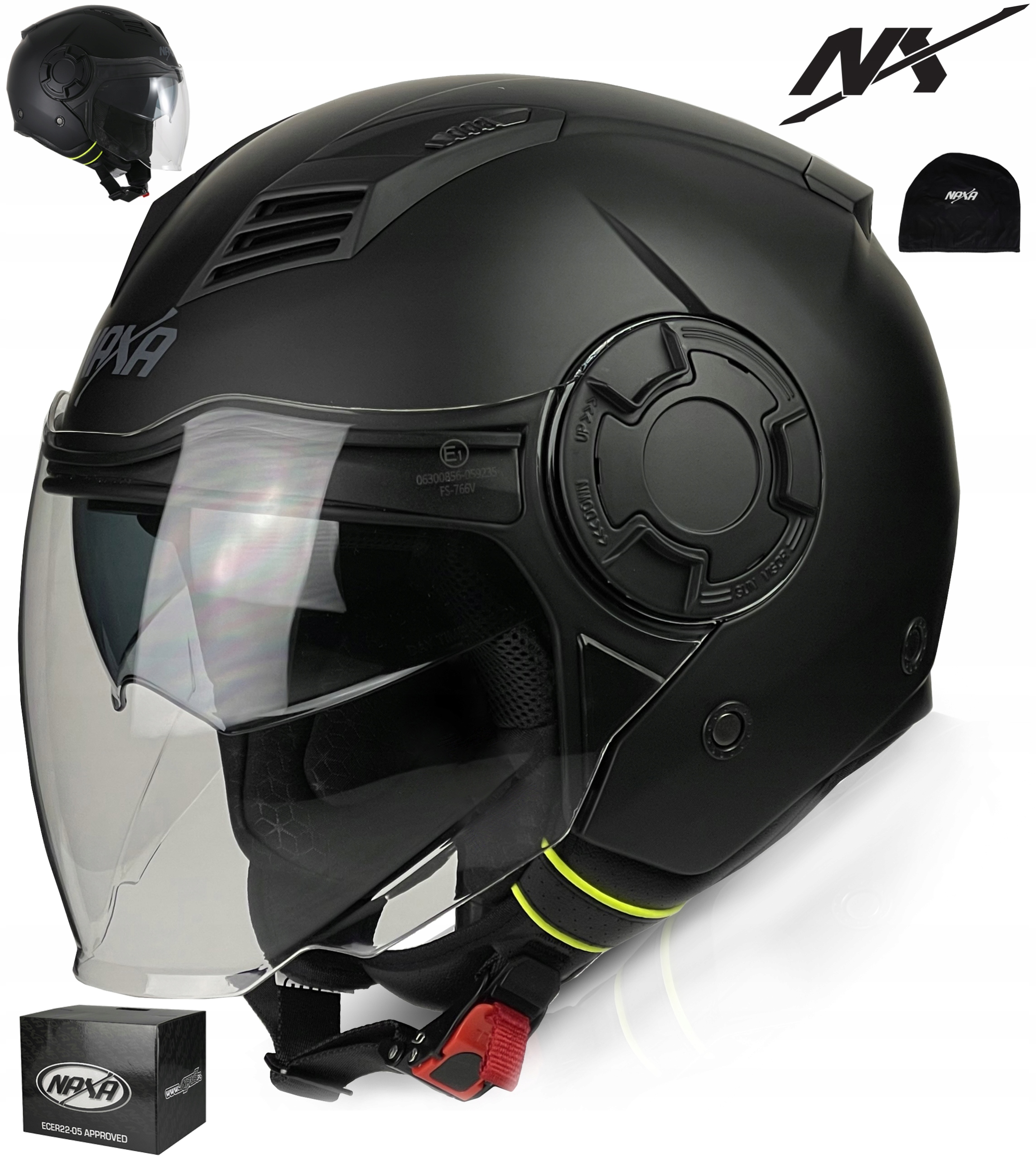 Motocyklová Přilba Otevřená Chopper Naxa S23X vel. L Sluneční Clona