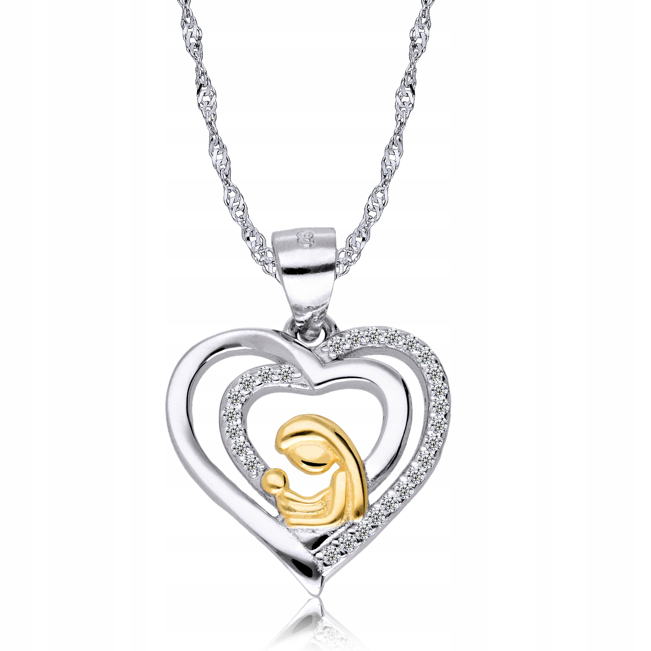 Srebrny Łańcuszek Naszyjnik Damski Medalik Serce Matka Srebro 925