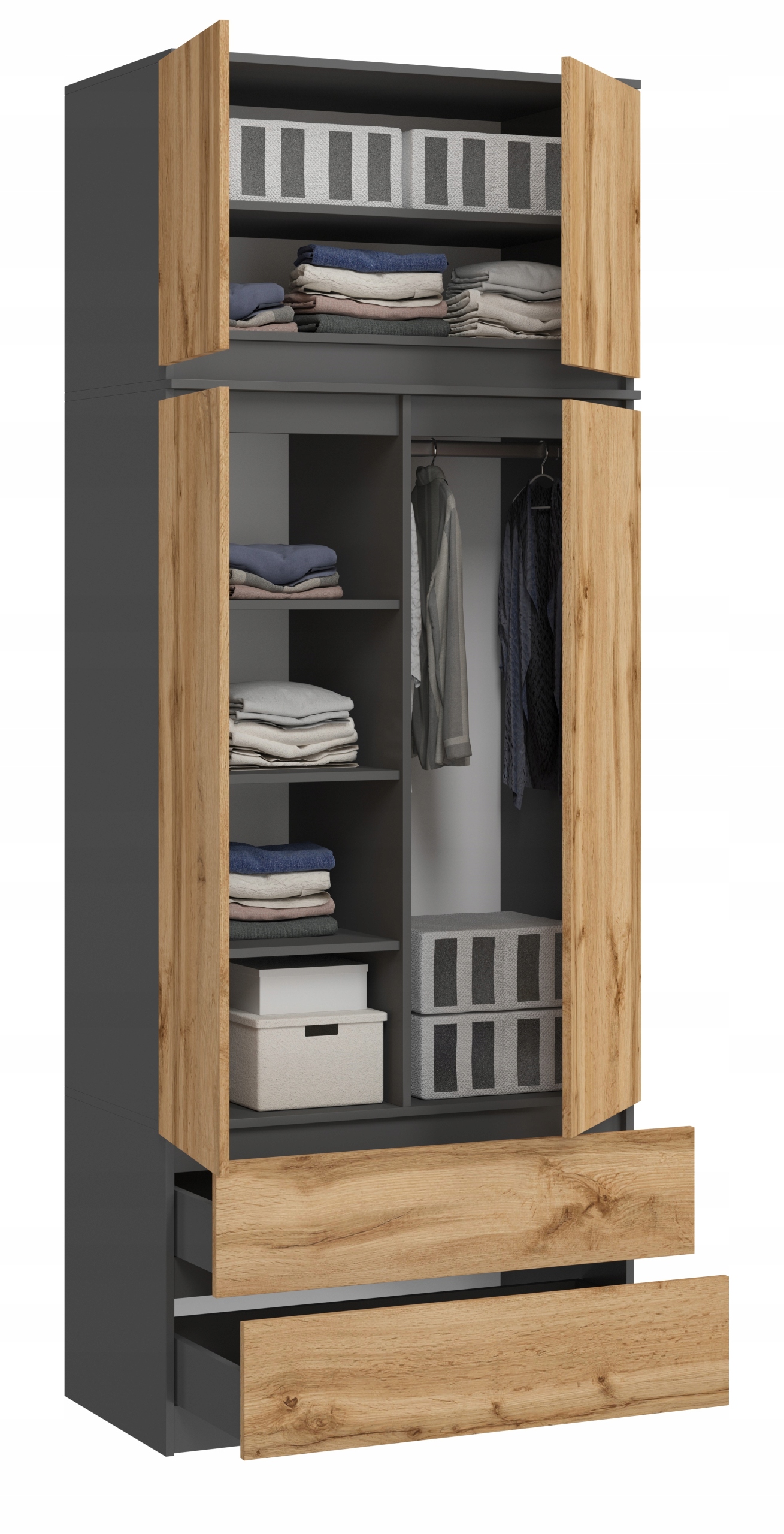 NADSTAWKA DO SZAFY, MONIA GRAFIT, DĄB WOTAN Kolekcja MONIA