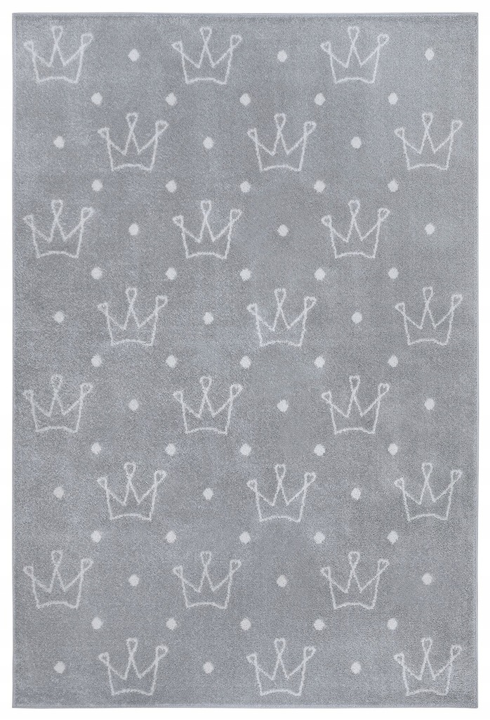 Koberec 120 x 170 cm, šedý krémový vzor koruny, měkký vlas