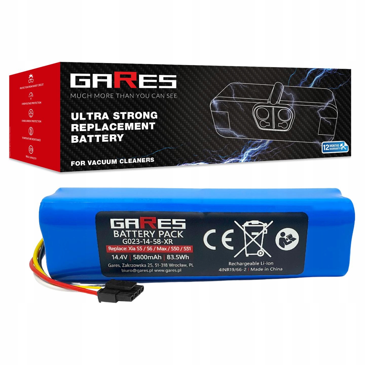 Akumulátor Gares pro Xiaomi Roborock SDJQR01RR SDJQR02RR Mijia 1S 5,8Ah