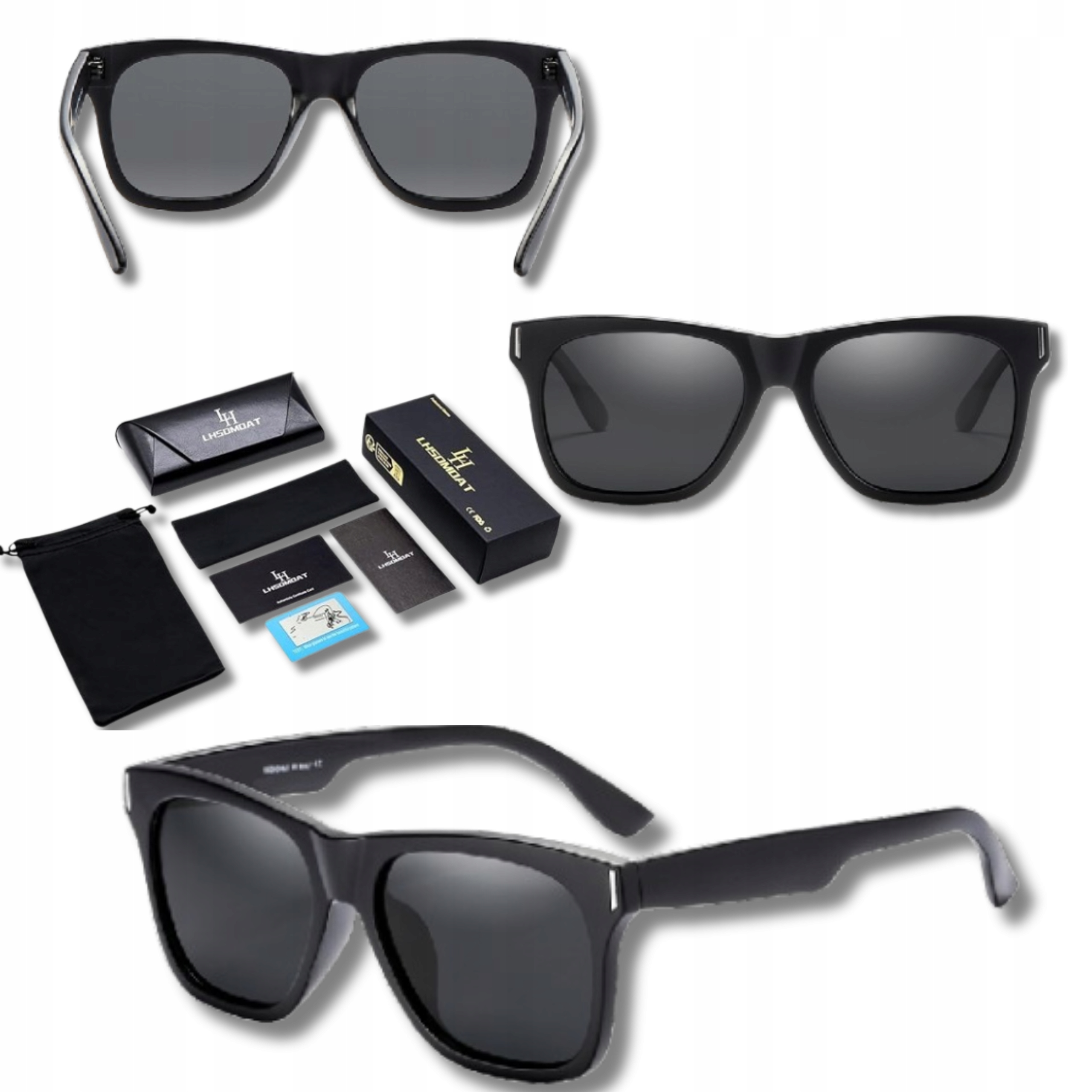 Polarizační brýle Casual UV400 Pohodlné pouzdro Tmavé sklo Černé