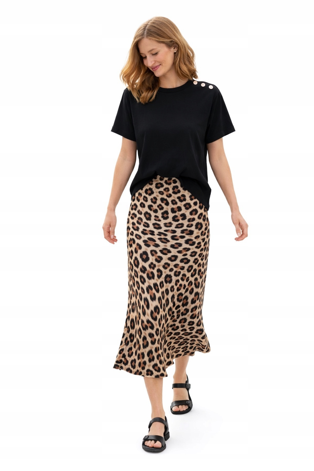 Sukně MIDI S Leopardím Vzorem S Páskem, Vysoký Pas, L, I3A