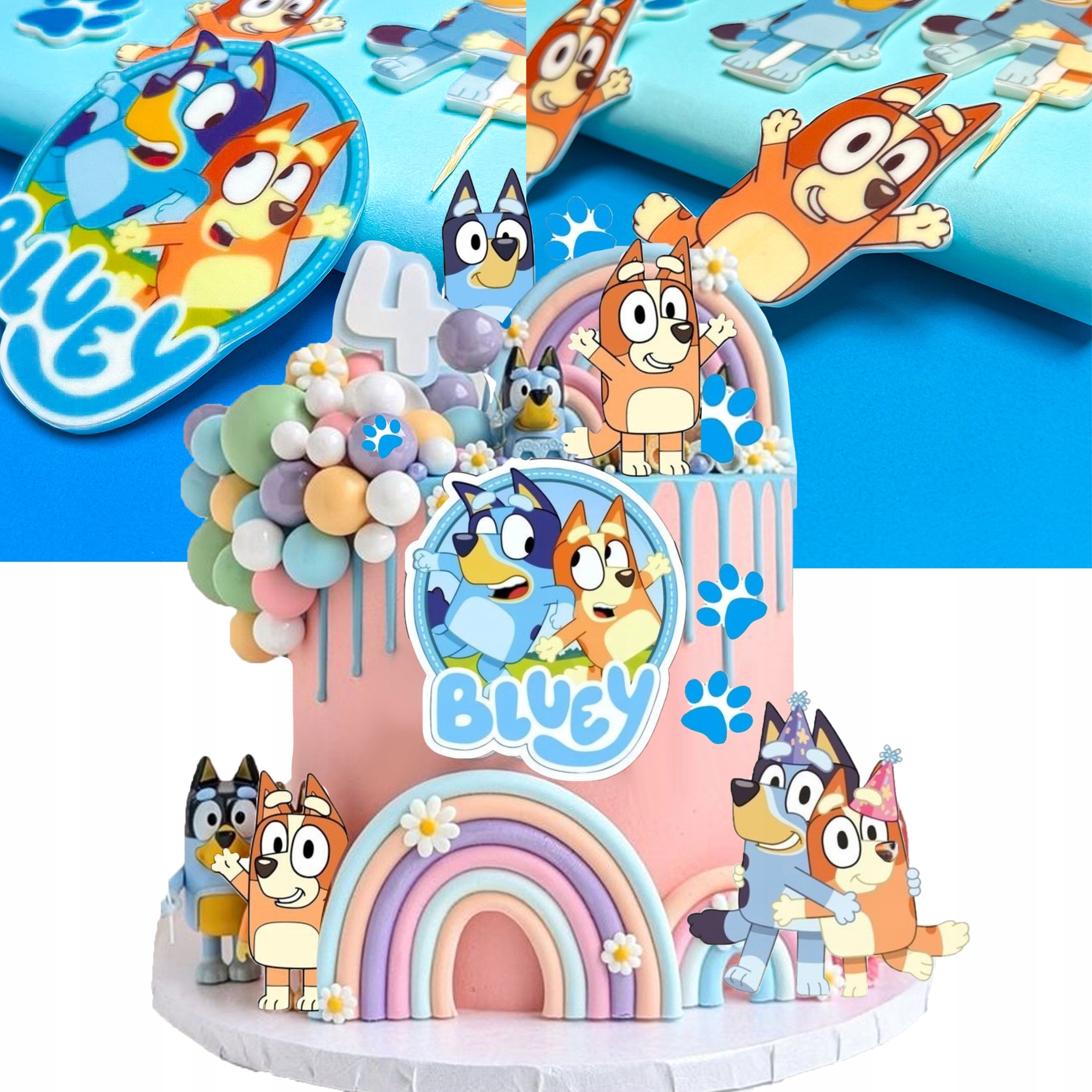 Sada na zdobení dortu Bluey 2D na dort Blue cukrová figurka Zápich pes