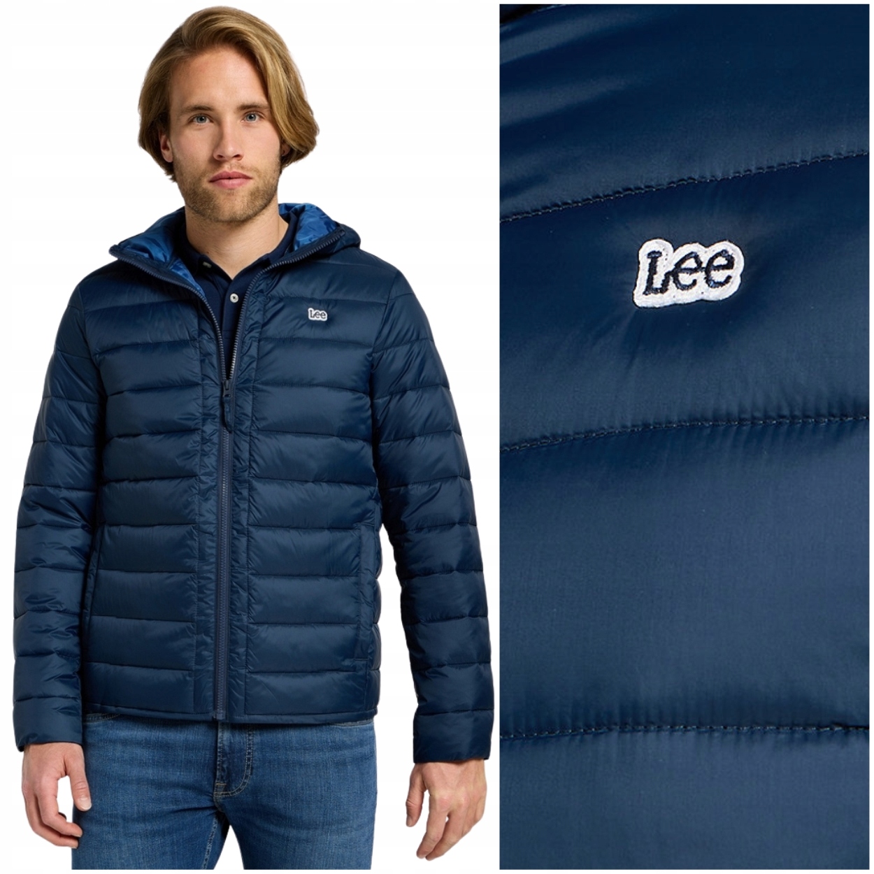 Lee Light Puffer Jacket Navy lehká přiléhavá péřová bunda s kapucí XL