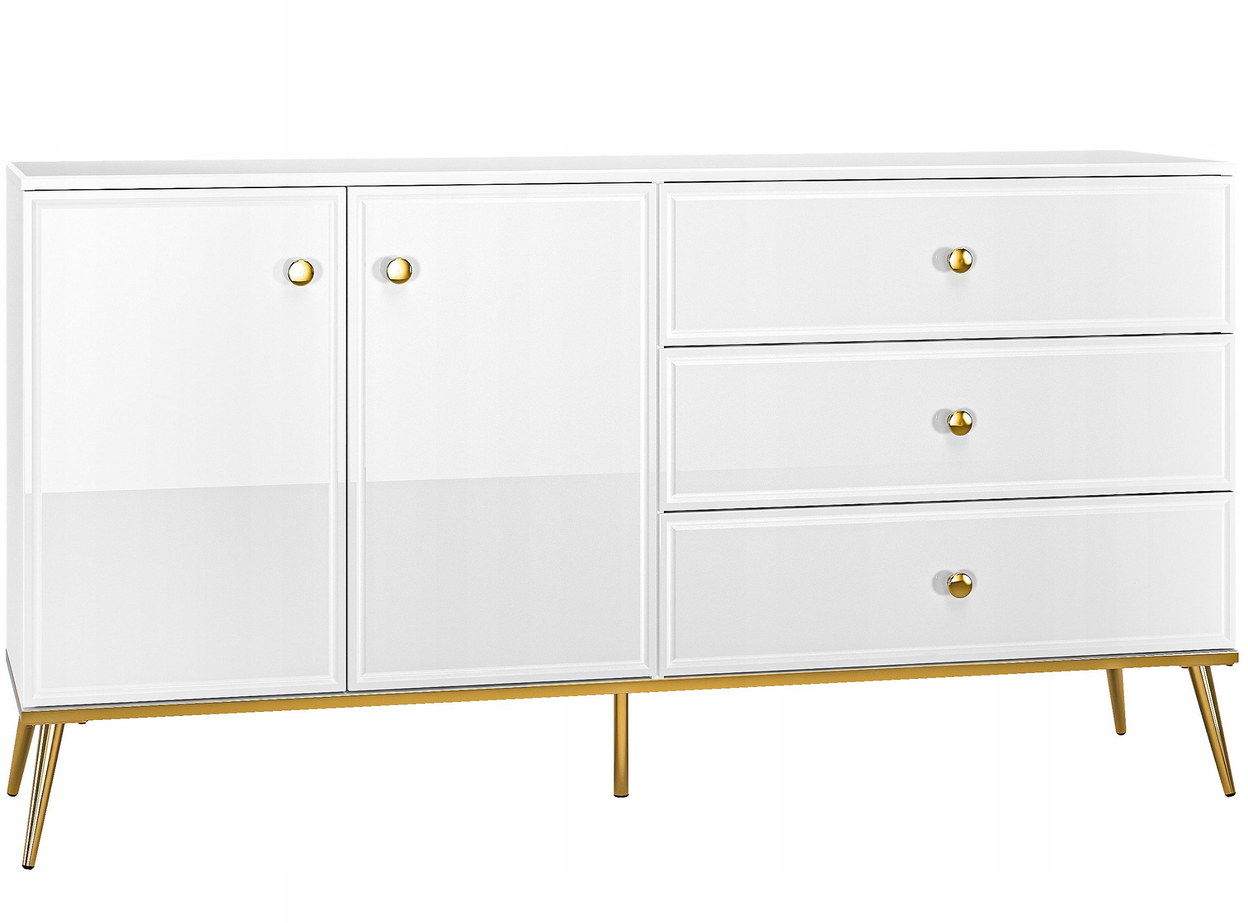 

komoda biała złote uchwyty nóżki glamour Goldin 04