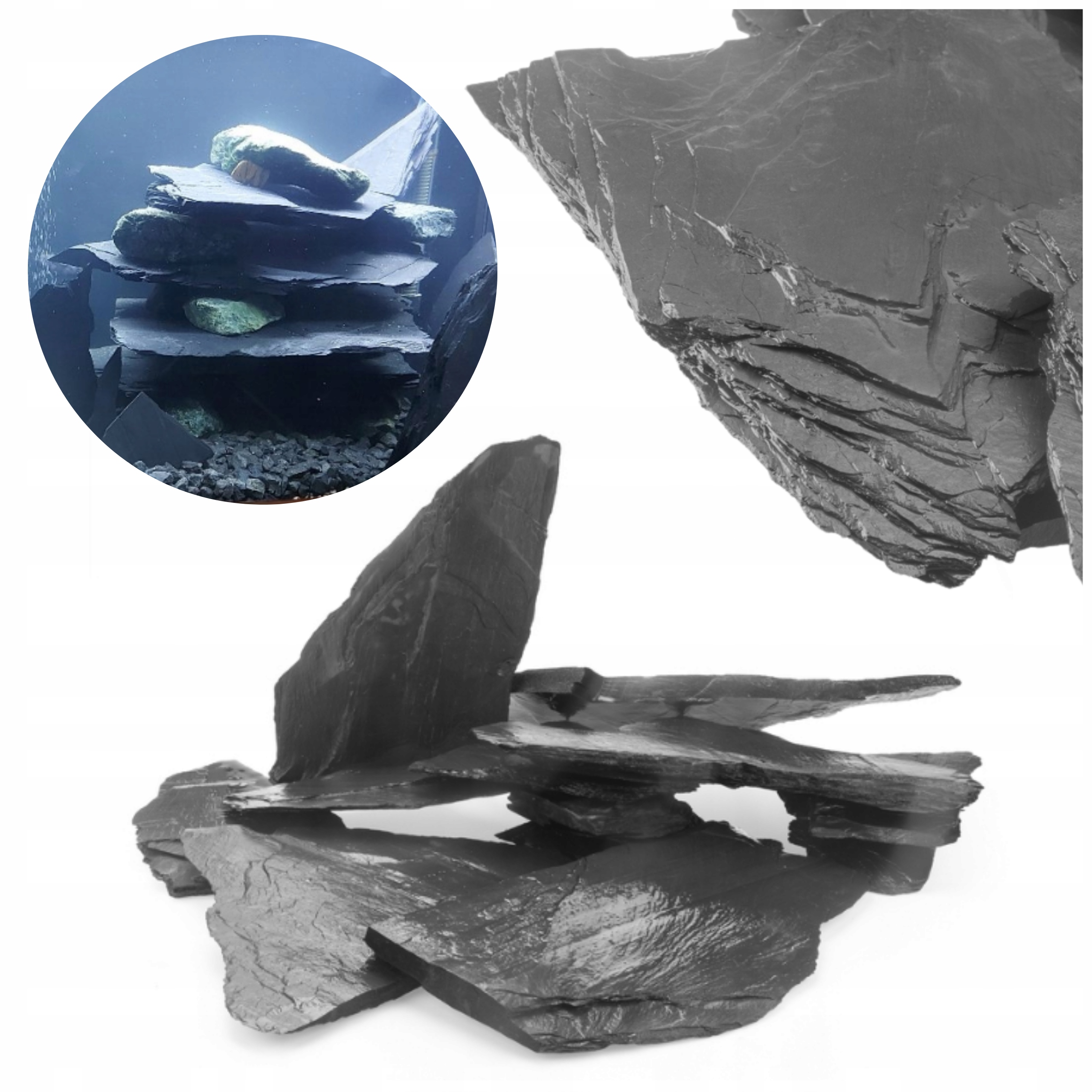 Černý Břidlicový Kámen Do Akvária, Plochý A Tenký, Ideální Na Pozadí O Hmotnosti 24 Kg