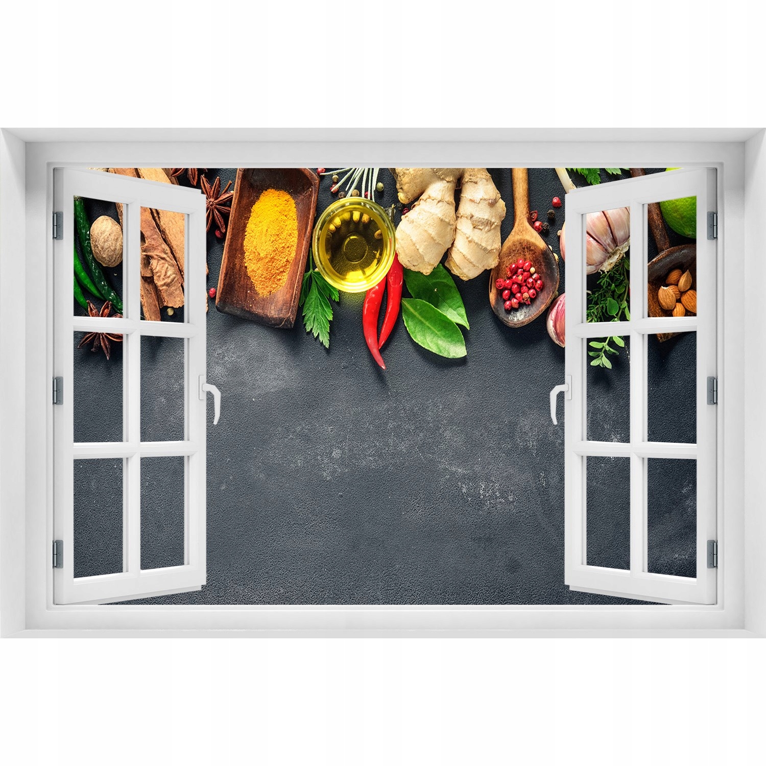 

3D Okno Naklejka na ścianę Zioła i przyprawy