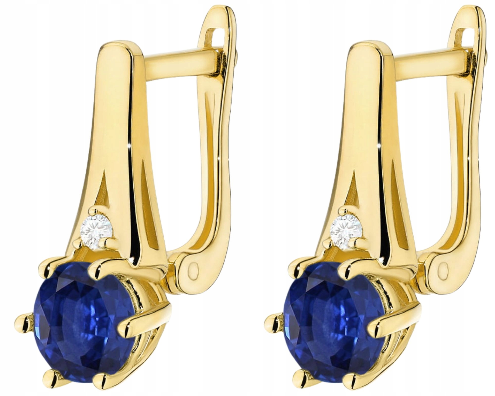 Zlaté Náušnice Na Anglickém Zapínání Safíry, Brilianty, Zlato 585 14K