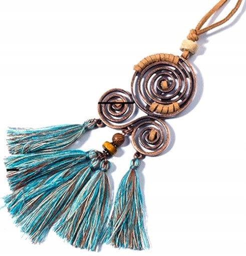 

Naszyjnik na rzemyku pompon Vintage boho frędzle