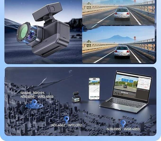KRUNIA 2K WiFi Kamera Samochodowa GPS WDR Nocny Tryb 170° Kąt Widzenia — miniatura 10