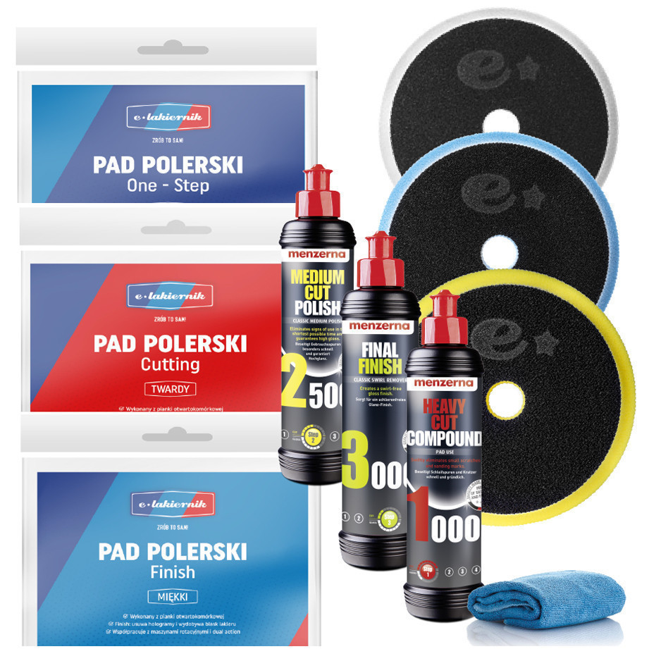 Sada 3x leštiaca pasta Menzerna 3x pady, špongie na suchý zips, e-lakovač