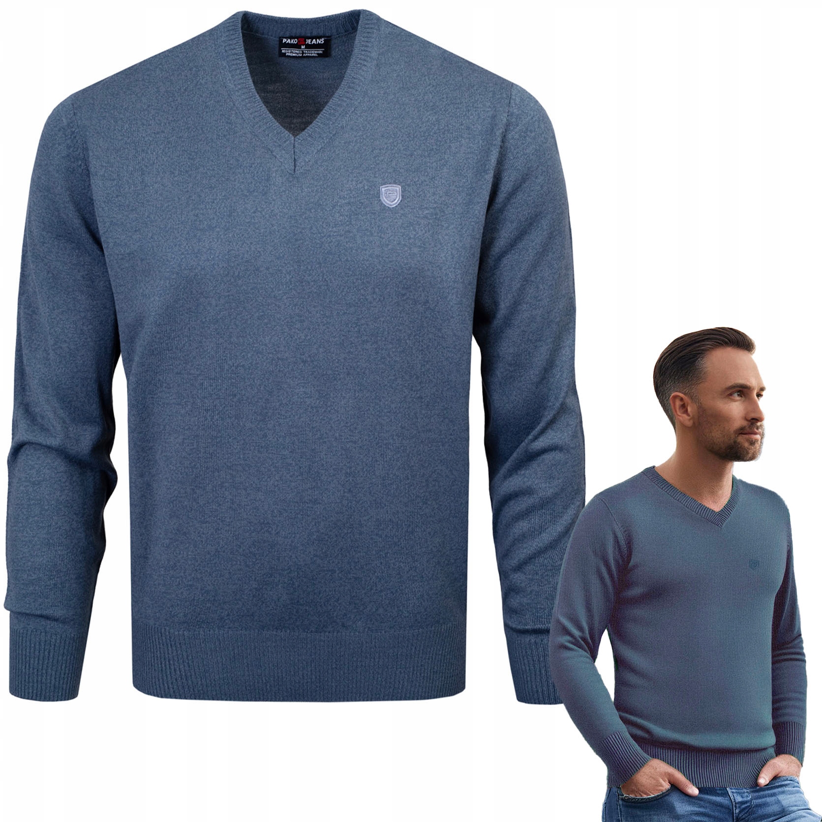 Pánský svetr se sýrem Elegantní Hladký Modrý melír XXL Pako Jeans