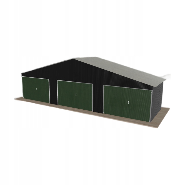 Plechová garáž 10.5 x 3 m, třípolohová, dvouspádová, černá