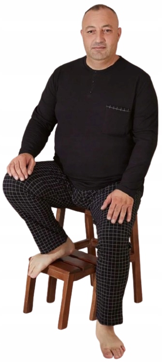 Černé Pyžamo, Zapínání Na 3 Knoflíky, Dlouhý Rukáv, Dlouhé Kalhoty, Mřížka 4XL