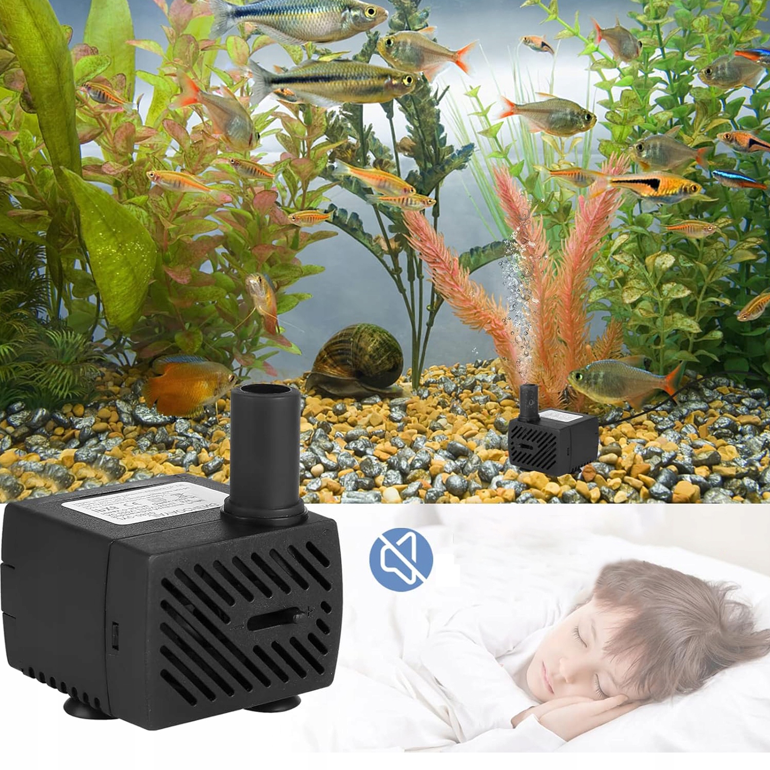 MINI POMPA WODNA 5 W 350 L/H 12 LED DO AKWARIUM STAWU FONTANNY Z 2 DYSZAMI EAN (GTIN) 889997535104