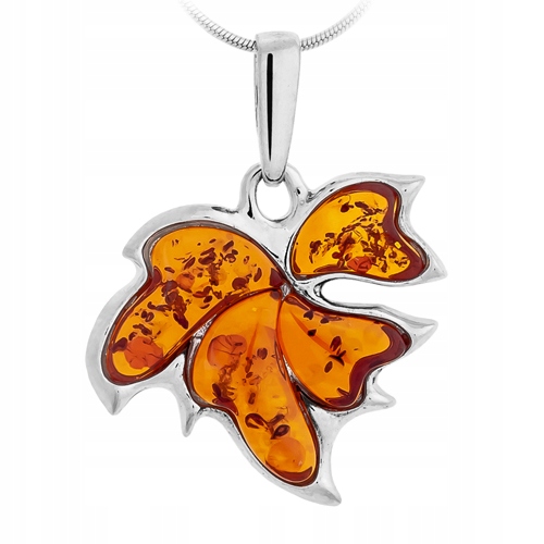 Přívěsek přívěsek stříbrný lístek z přírodního Jantaru stříbro AG925 List