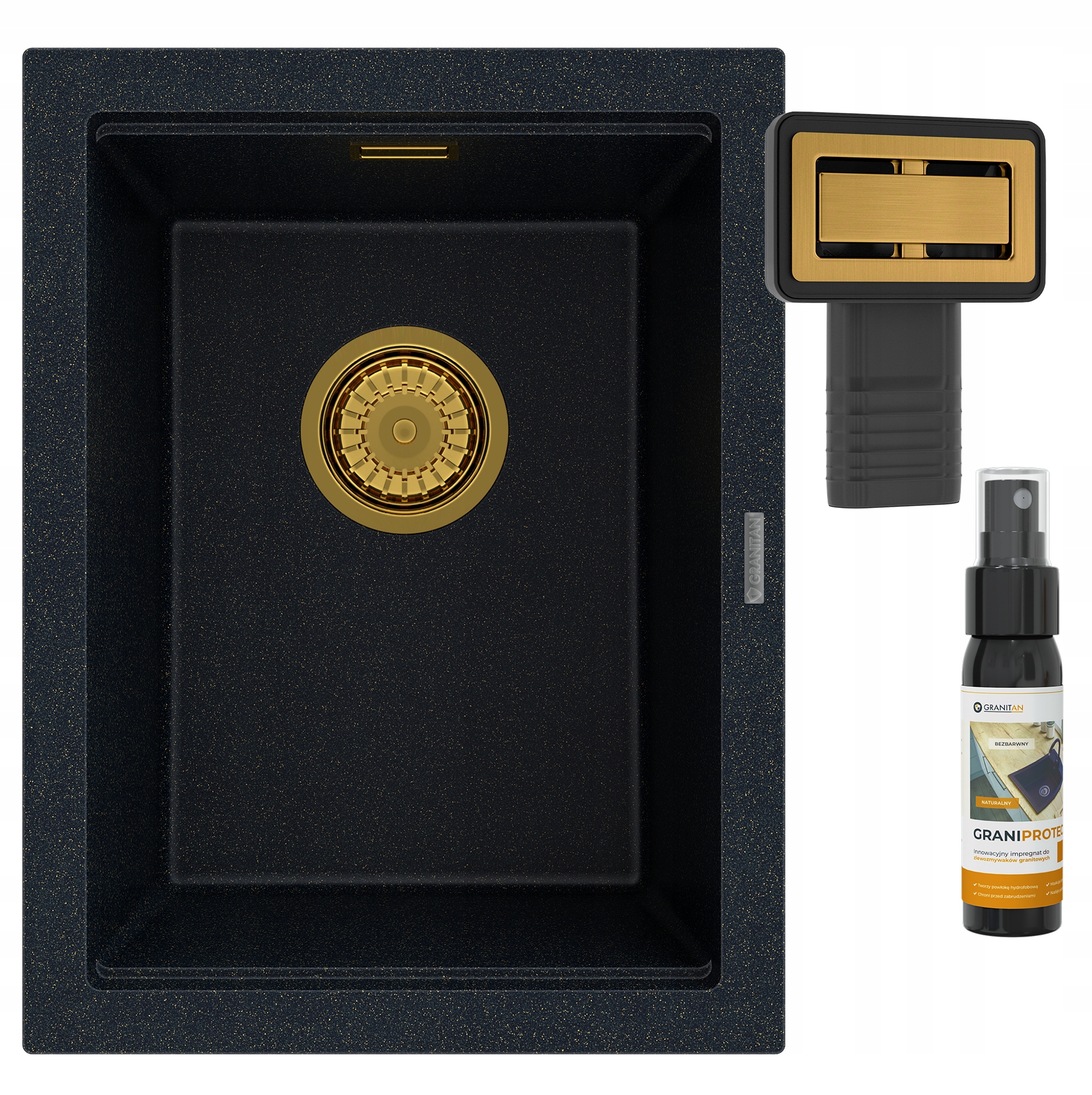 Granitový Podvěsný Dřez Na Desku Se Zlatými Částečkami, Obdélník TUGA38