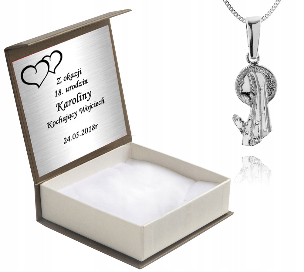 

Srebrny Medalik Matka Boska Z Łańcuszkiem +grawer