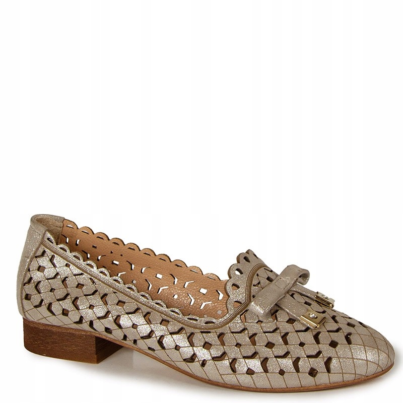Boccato 010.1700 Béžovo-stříbrné Ažurové Kožené Baleríny 39