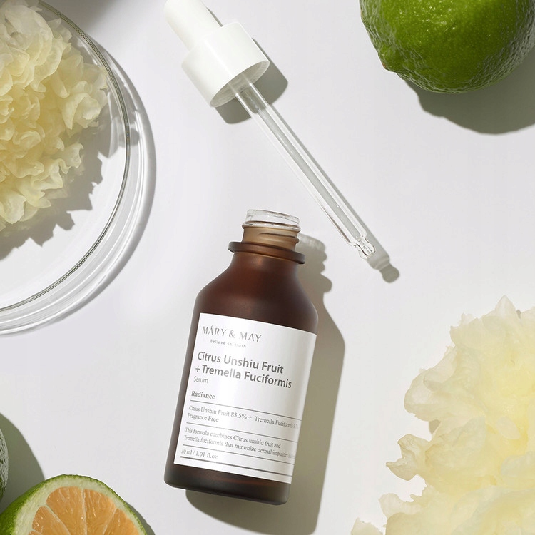 Mary&May Citrus Unshiu + Tremella Fuciformis Serum, 30 ml - Nawilżająco-rozjaśniające serum do twarzy — 4