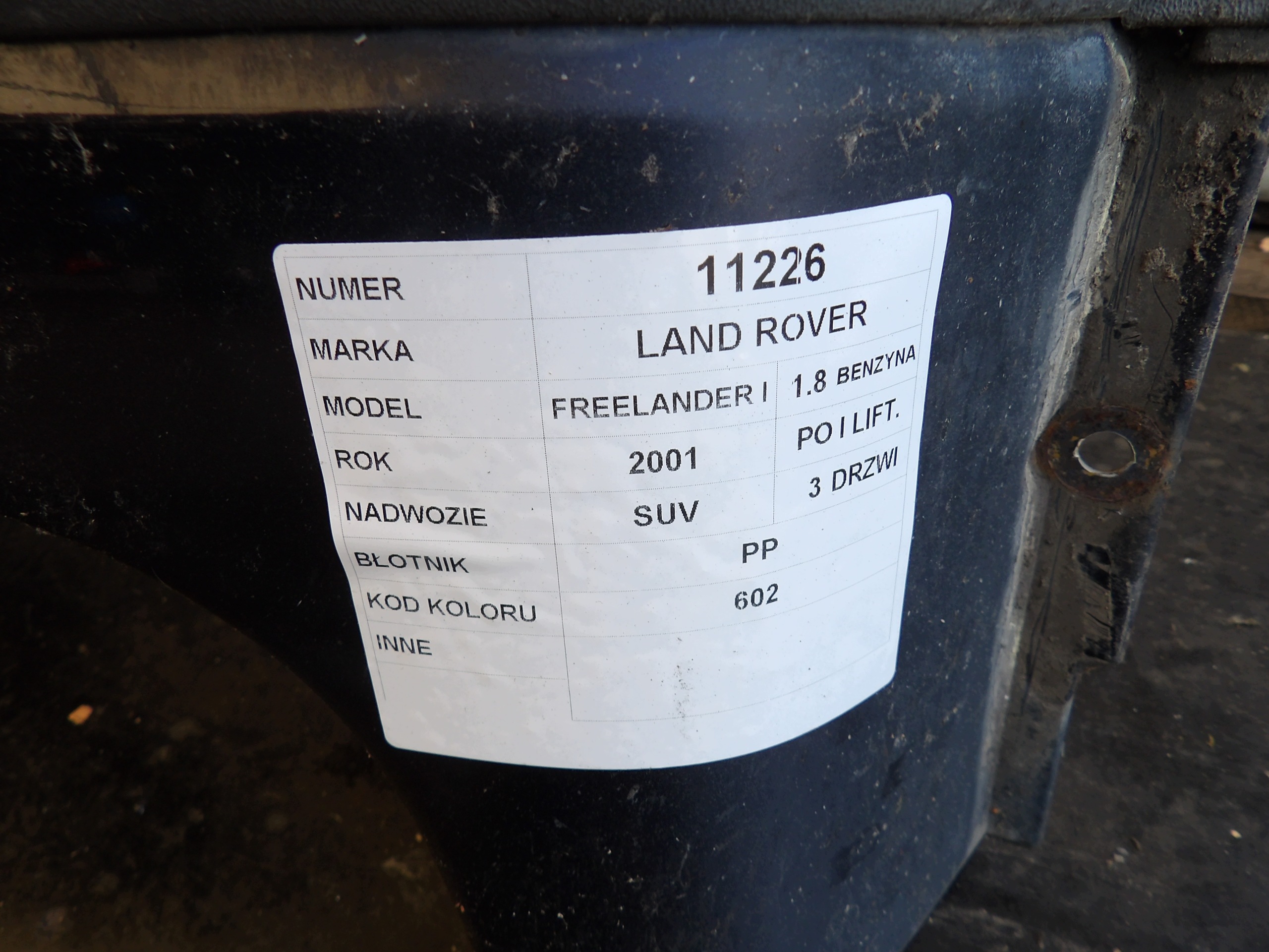 LAND ROVER FREELANDER LIFT fender front left colour 602
