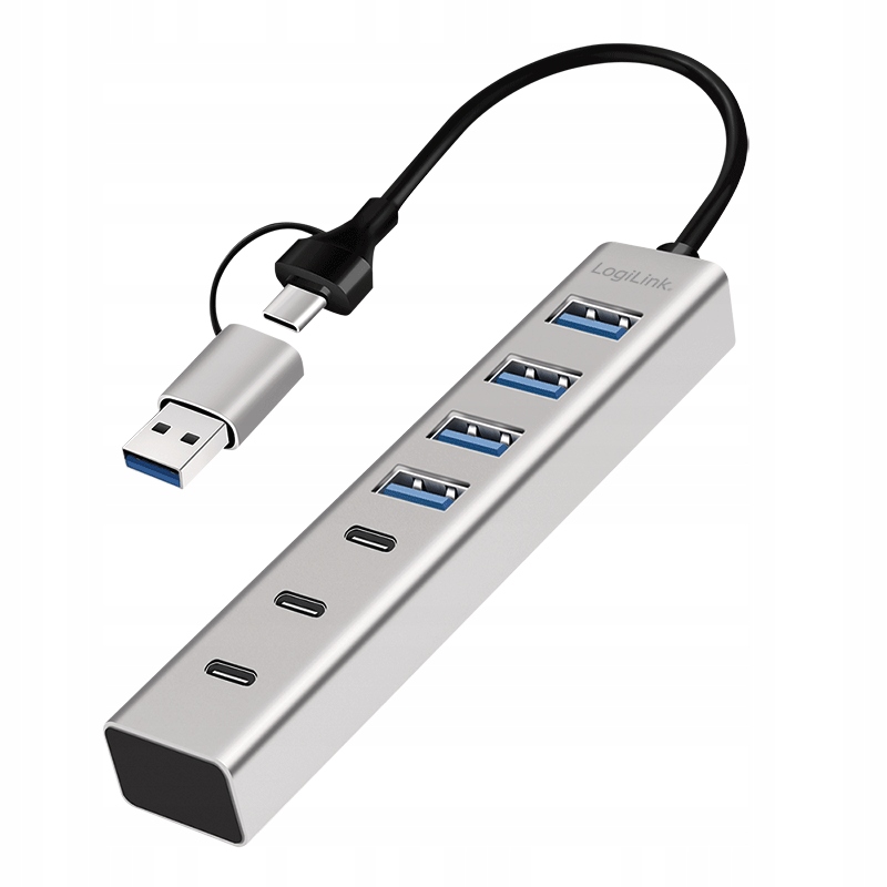 Usb 3.0 Hub LogiLink 7 portů 4x Usb A 3x Usb C Rychlý 5Gbs Rozbočovač