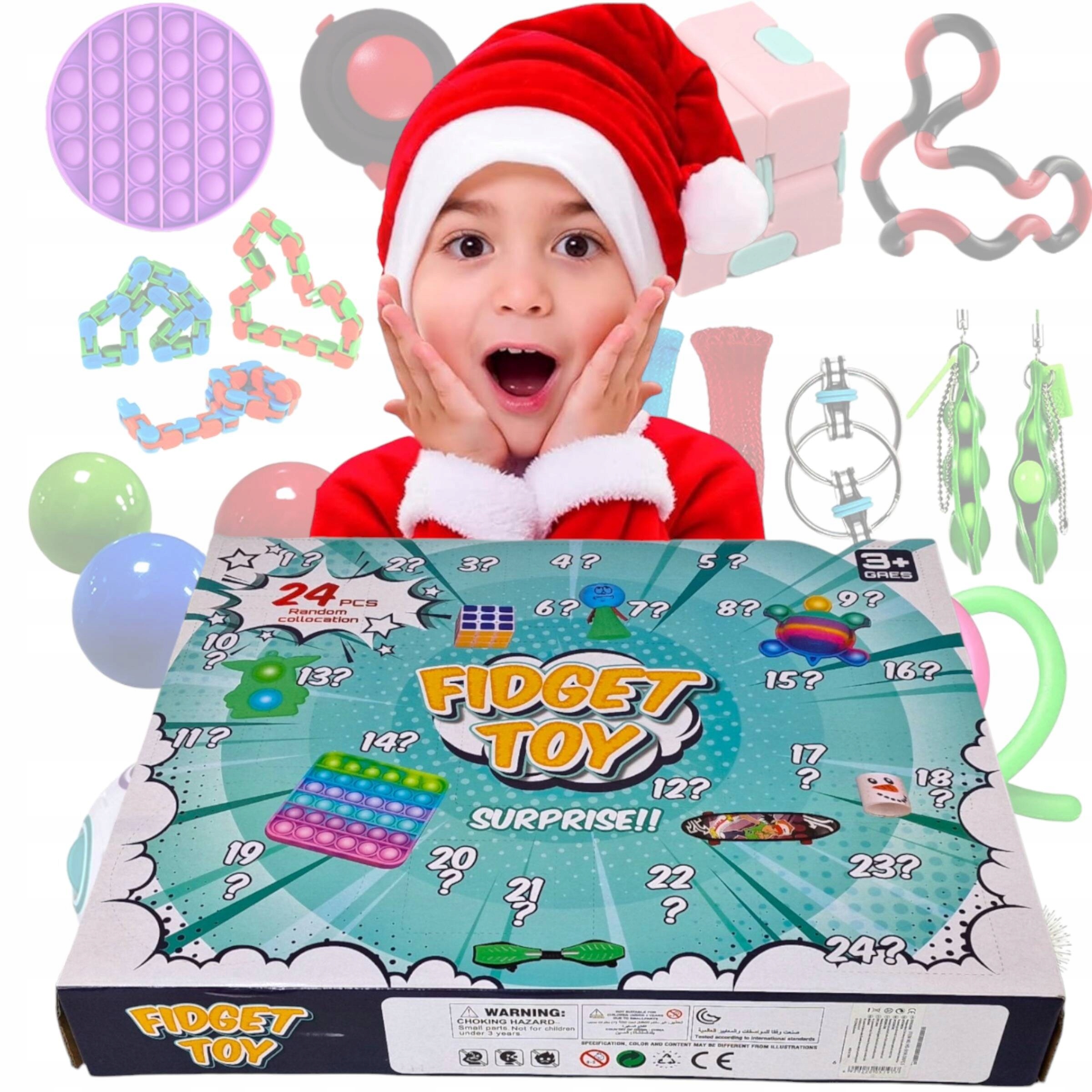 KALENDARZ ADWENTOWY FIDGET TOYS ZABAWKI ANTYSTRESOWE LOGICZNE GNIOTEK