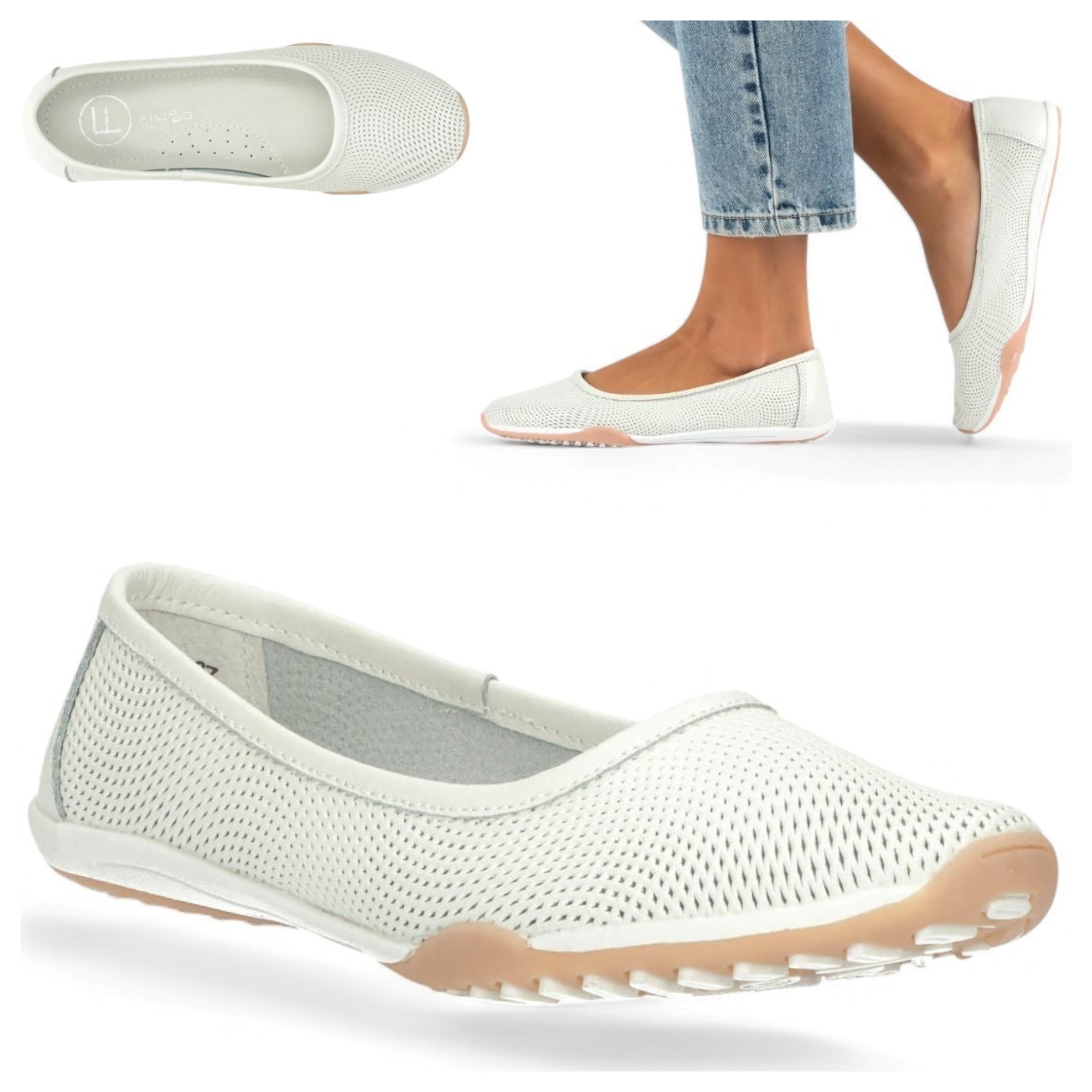 Filippo 39 Balerinki Skóra Naturalna Oddychające Letnie płaskie baletki