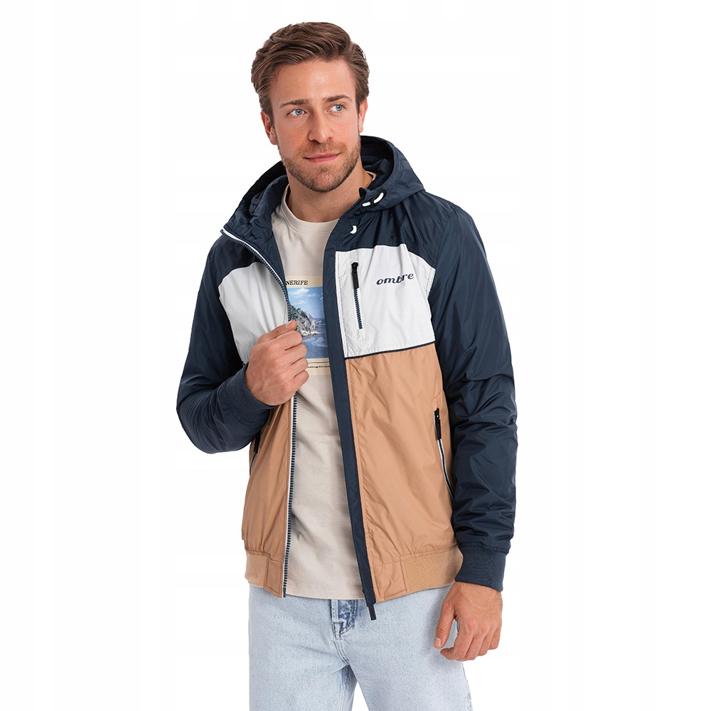 Pánská sportovní bunda s fleecem hnědo-modrá lehká OM-JANP-0194 V1 XL