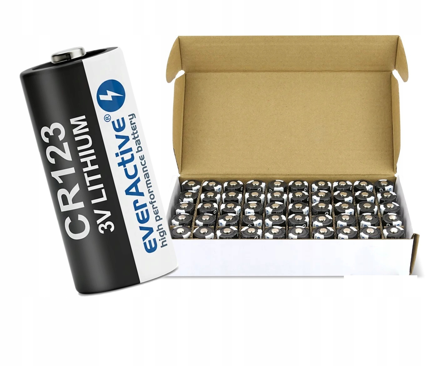 50 x Balík s lítiovou batériou everActive CR123 pre diaľkové ovládanie, detektory fotoaparátu 3V