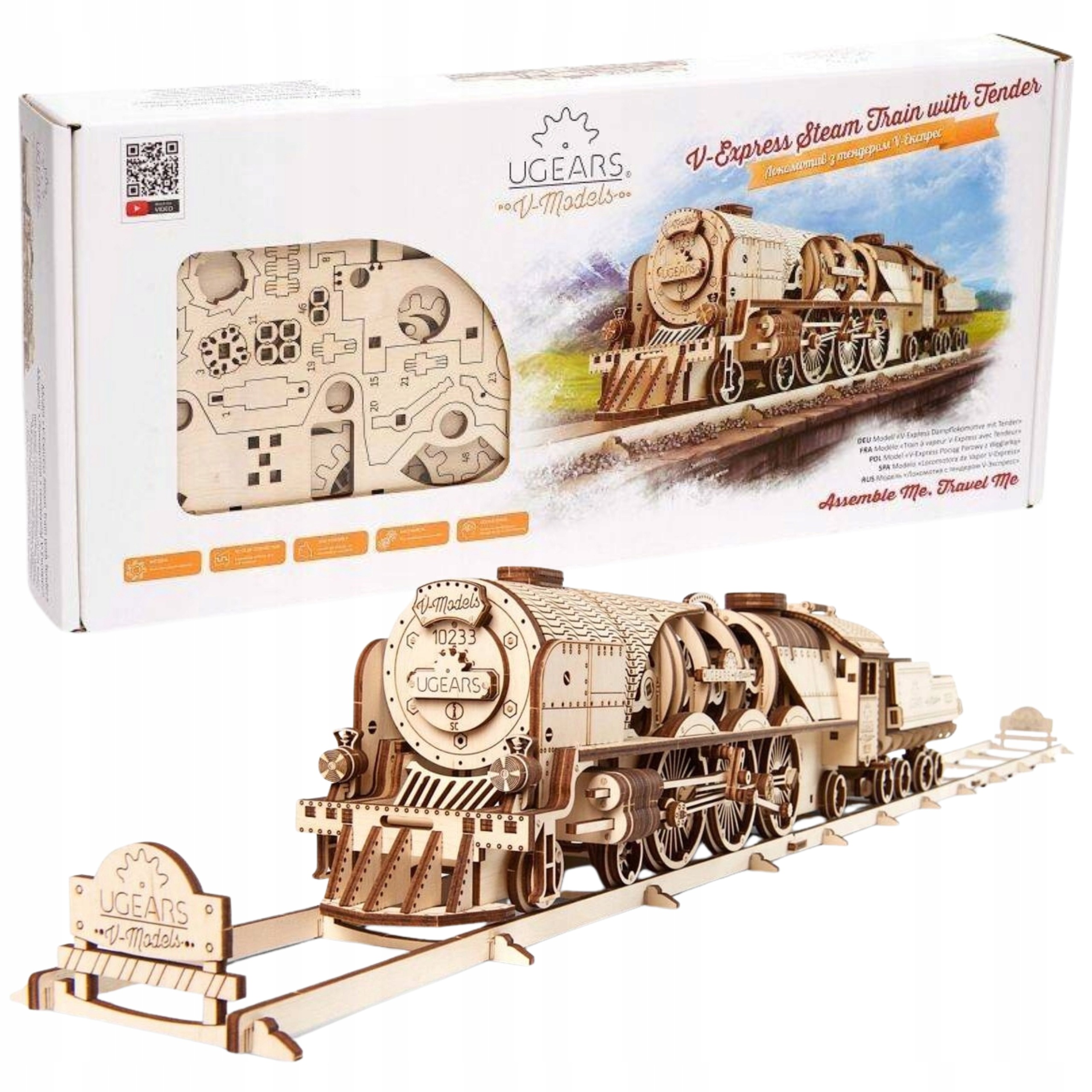 Ugears 70058 Puzzle 3D Model Mechaniczny Lokomotywa Węglarka V-express
