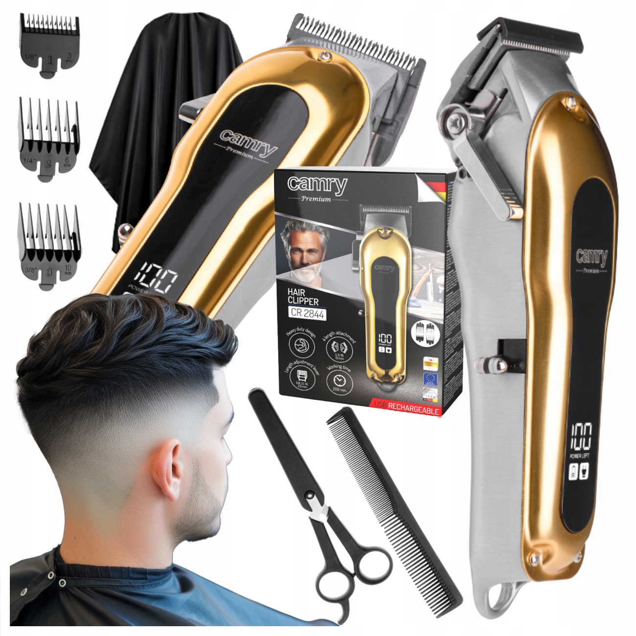 Strojek Na Stříhání Vlasů Camrypremium Kompletní Sada Led Displej