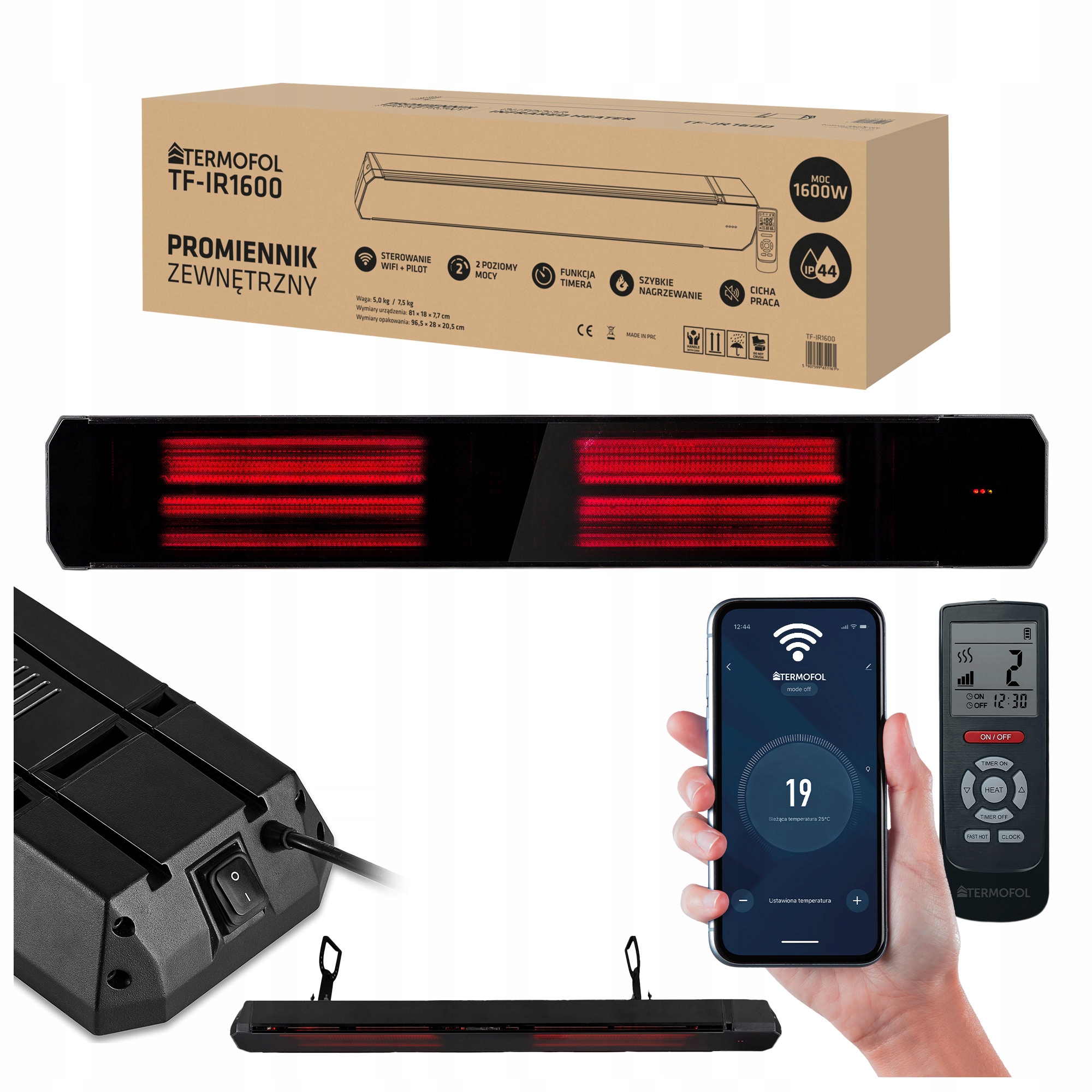 Vonkajší infračervený ohrievač Žiarič s Termostat 1600W WiFi diaľkovým ovládaním