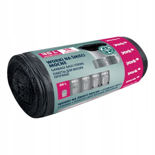 Worki na śmieci MOCNE 35L York uniwersalne CZARNE - 15 sztuk