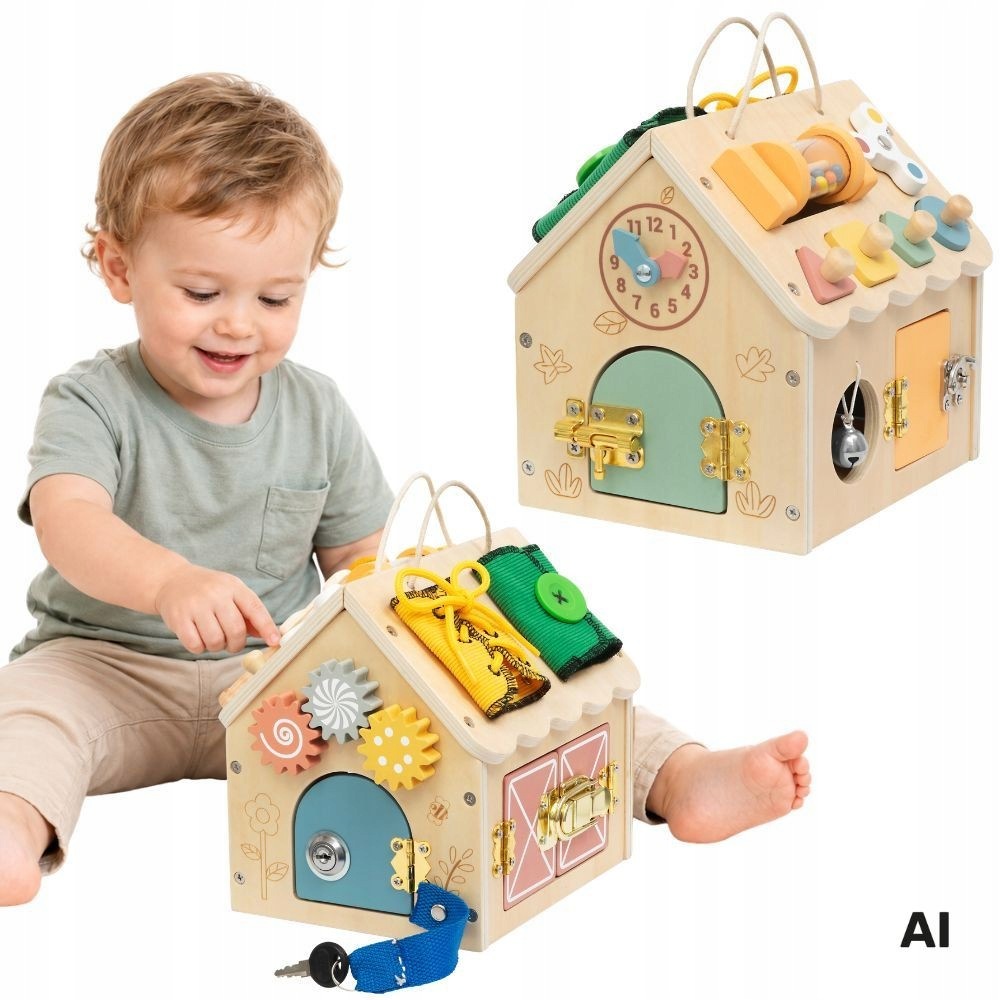 Sorter Montessori Manipulacyjny Domek Drewniany Edukacyjny Tooky Toy